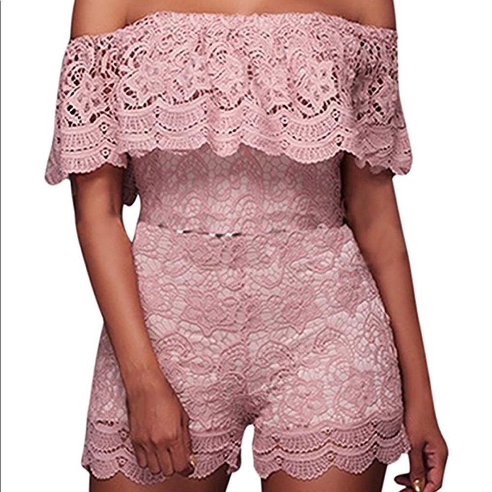 Halfword Off Shoulder Lace Rompers Jumpsuits